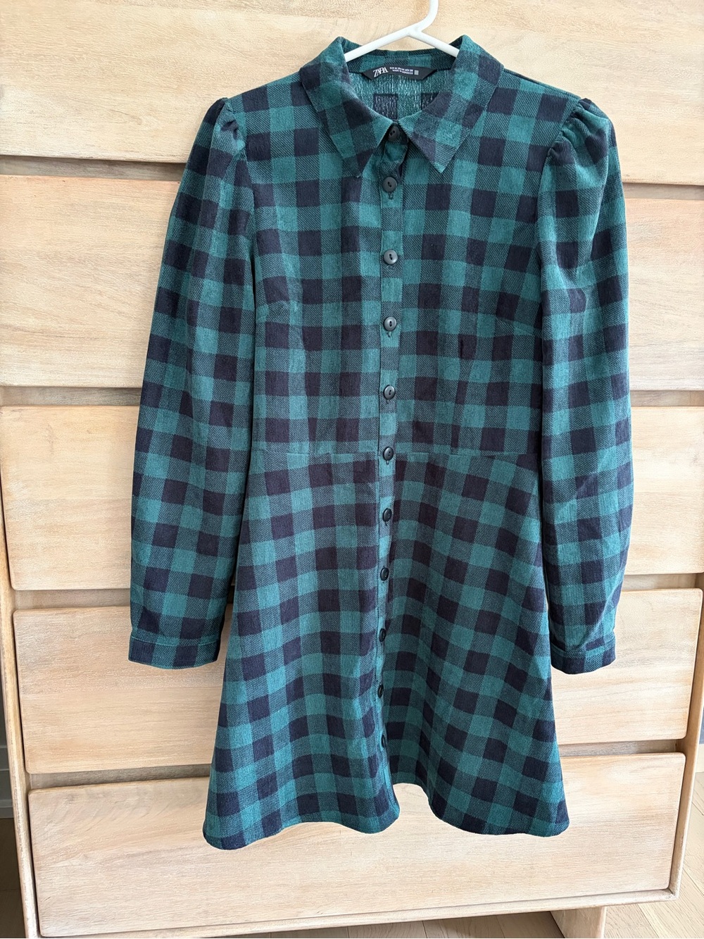 Zara Green and Black Plaid Button-Down Fit & Flare Dress